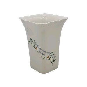 Fill Your Home with Happiness White Floral Printed‎ Ceramic Vase 6 1/4in Tall